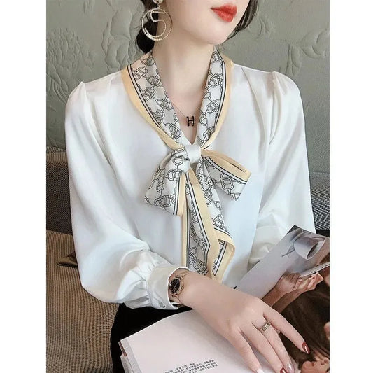 Autumn Fashion design women's bow collar long sleeve chiffon OL blouse shirt plus size SMLXLXXL3XL tops